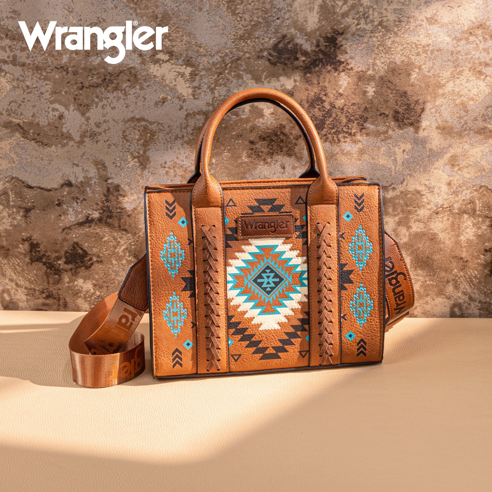 Wrangler Aztec Pattern Print -Tote/Crossbody -Brown – A Farm