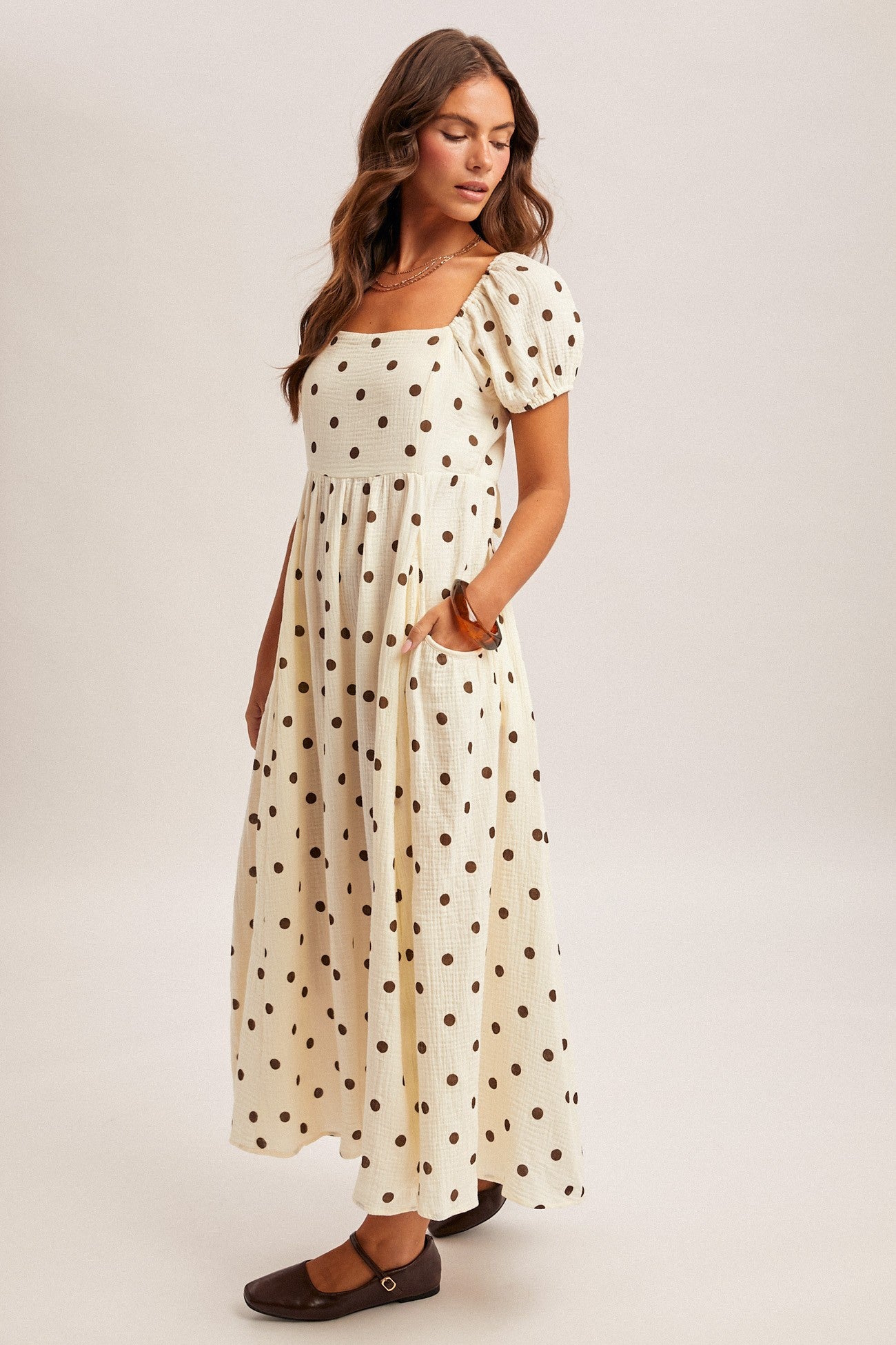 Darnell Dot Dress in Cream Large