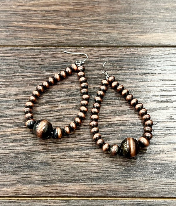 Copper Navajo Pearl Drop Earrings - 3"