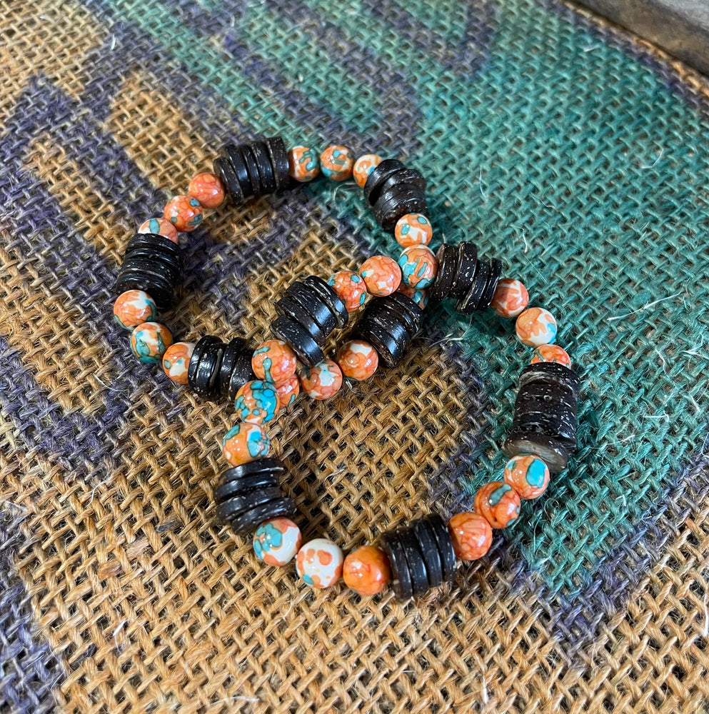 Multi-Colored Turquoise and Wood Stretch Bracelet