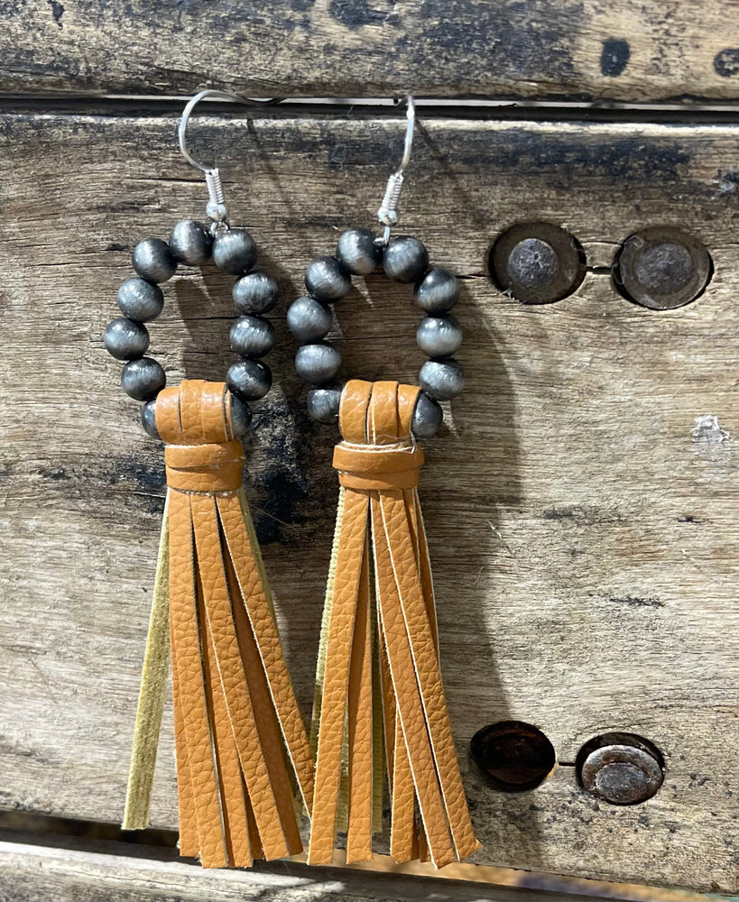 Navajo Pearls & Leather Earrings