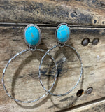 Turquoise Silver Hoops