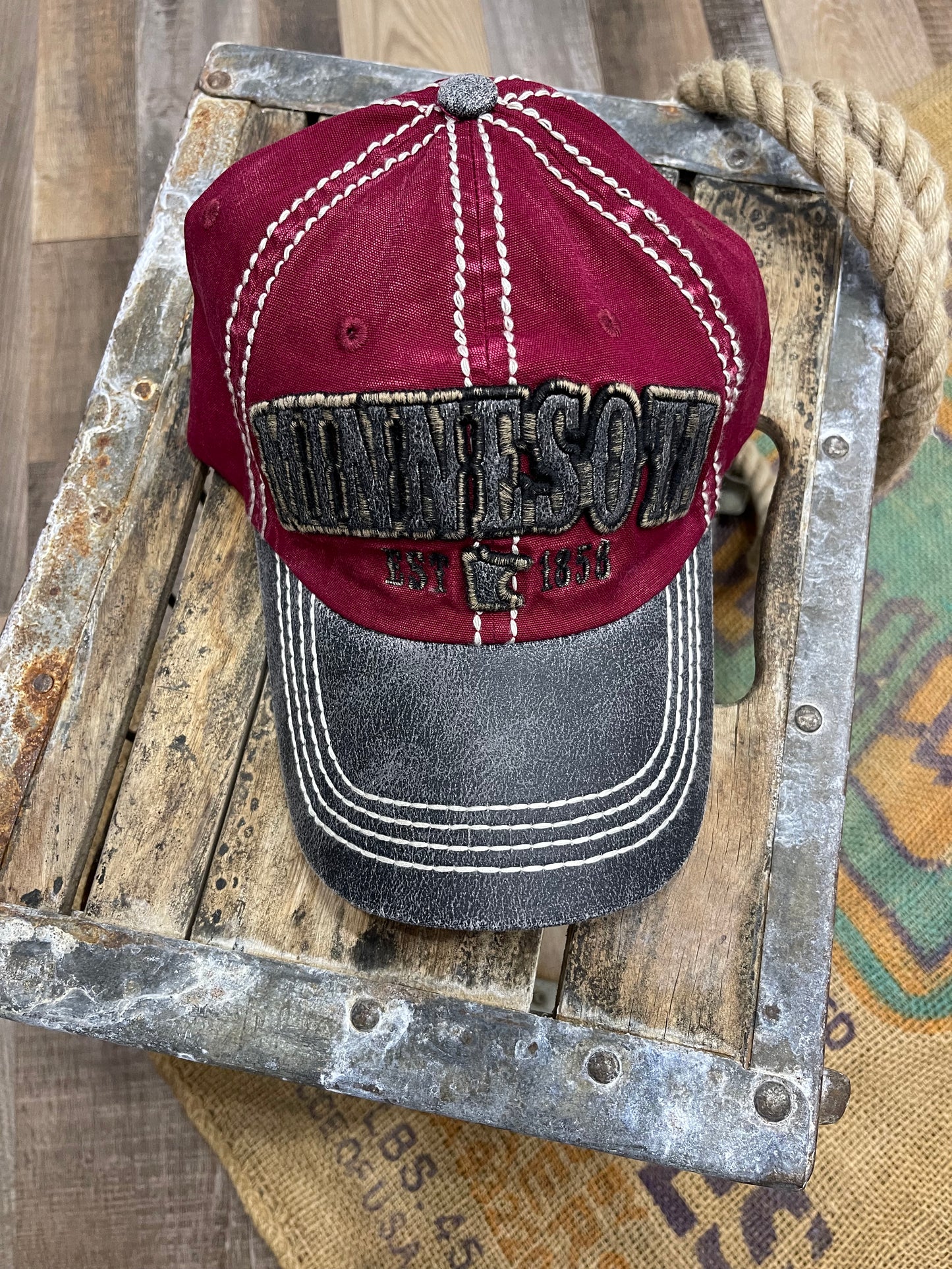 Red Two Tone Baseball Hat - Wisconsin or Minnesota