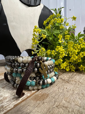 Navajo Pearl & Beaded Turquoise Wrap Bracelet