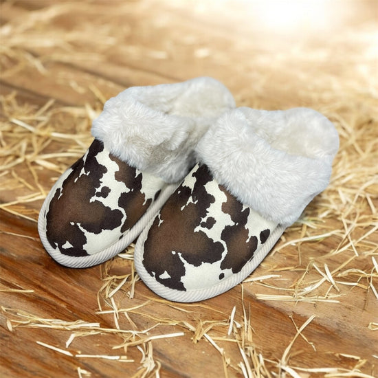 Cow Print Faux Fur CC Slippers