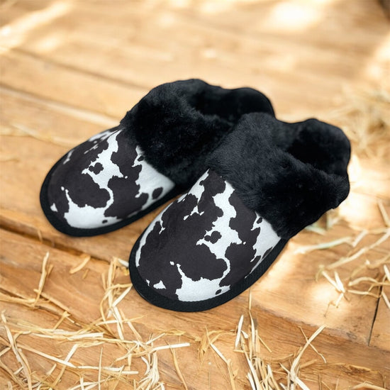 Cow Print Faux Fur CC Slippers