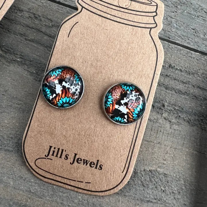 Turquoise Cow Western Stud Earrings