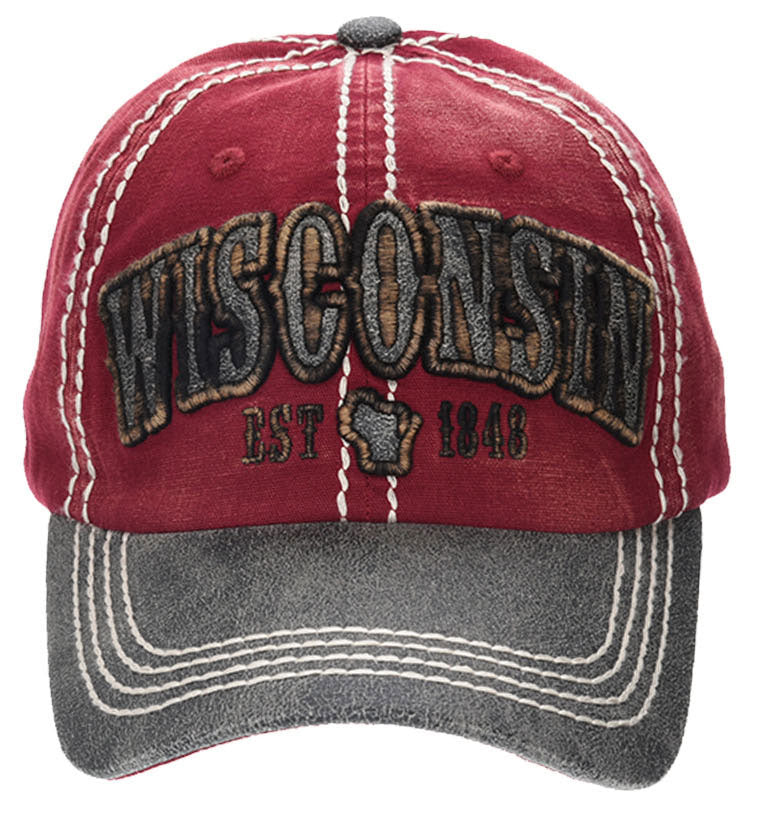 Red Two Tone Baseball Hat - Wisconsin or Minnesota