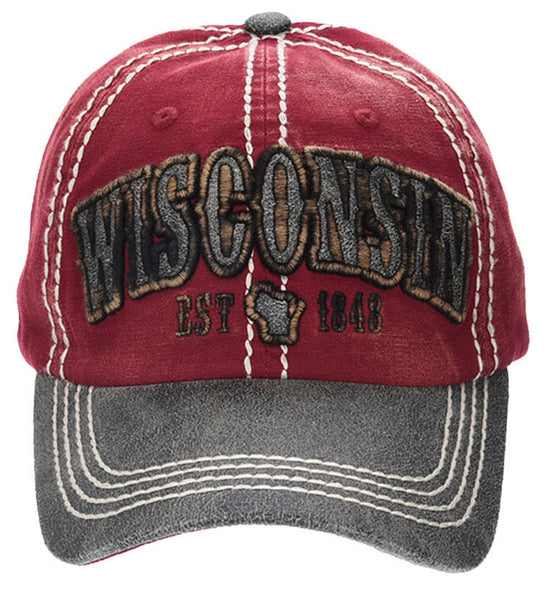 Red Two Tone Baseball Hat - Wisconsin or Minnesota