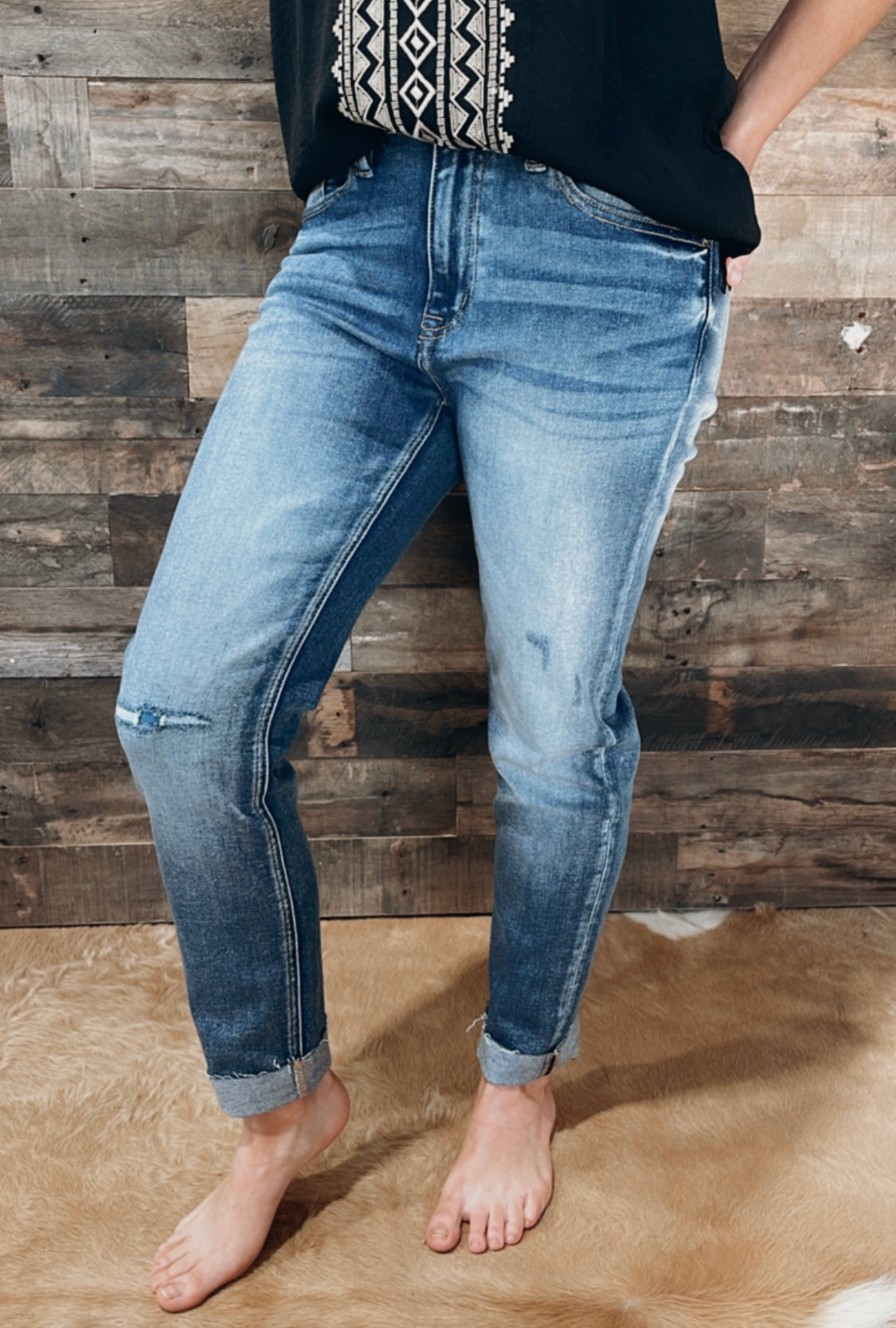 Val High Rise Cuffed Slim Straight Jeans