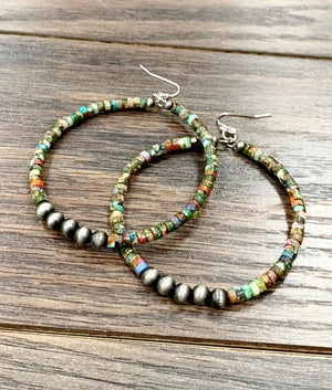 
            
                Load image into Gallery viewer, Navajo Colorful Beaded Hoops
            
        
